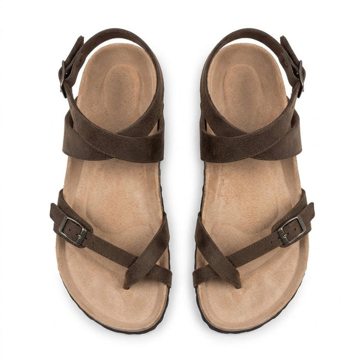 Flat Toe-Loop Sandals with Adjustable Buckle and Cork Footbed
