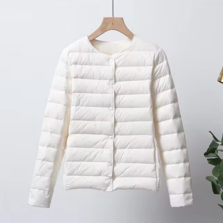 Ilse™ | Women's Collarless Quilted Down Jacket with Button Front