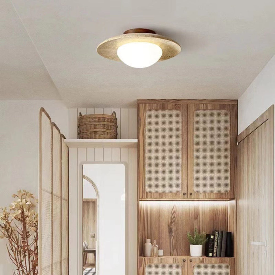 LED Travertine and Wood Semi-Flush Ceiling Light — view 2