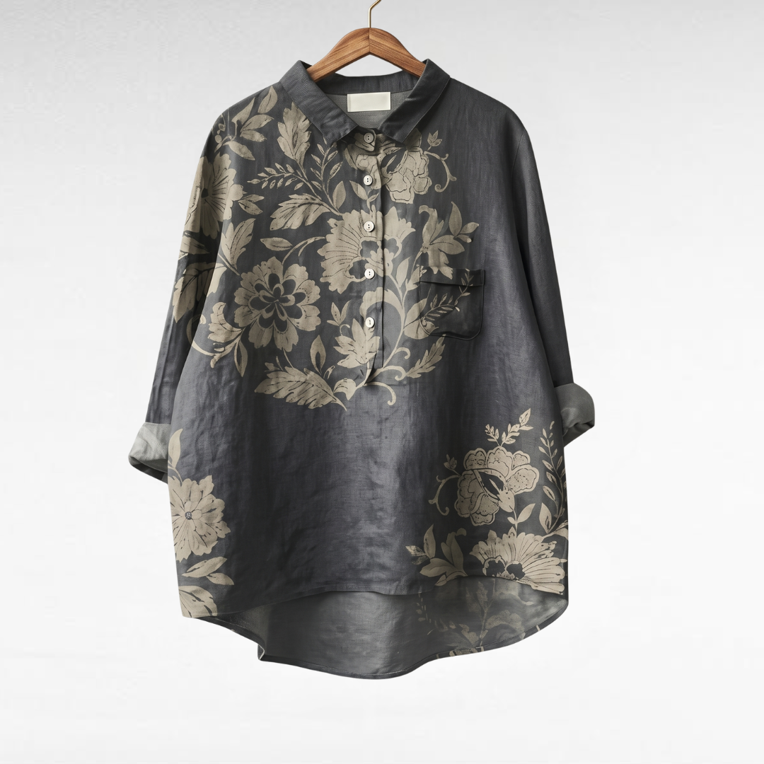 Chiara™ | Elegant Linen Blouse with Floral Print