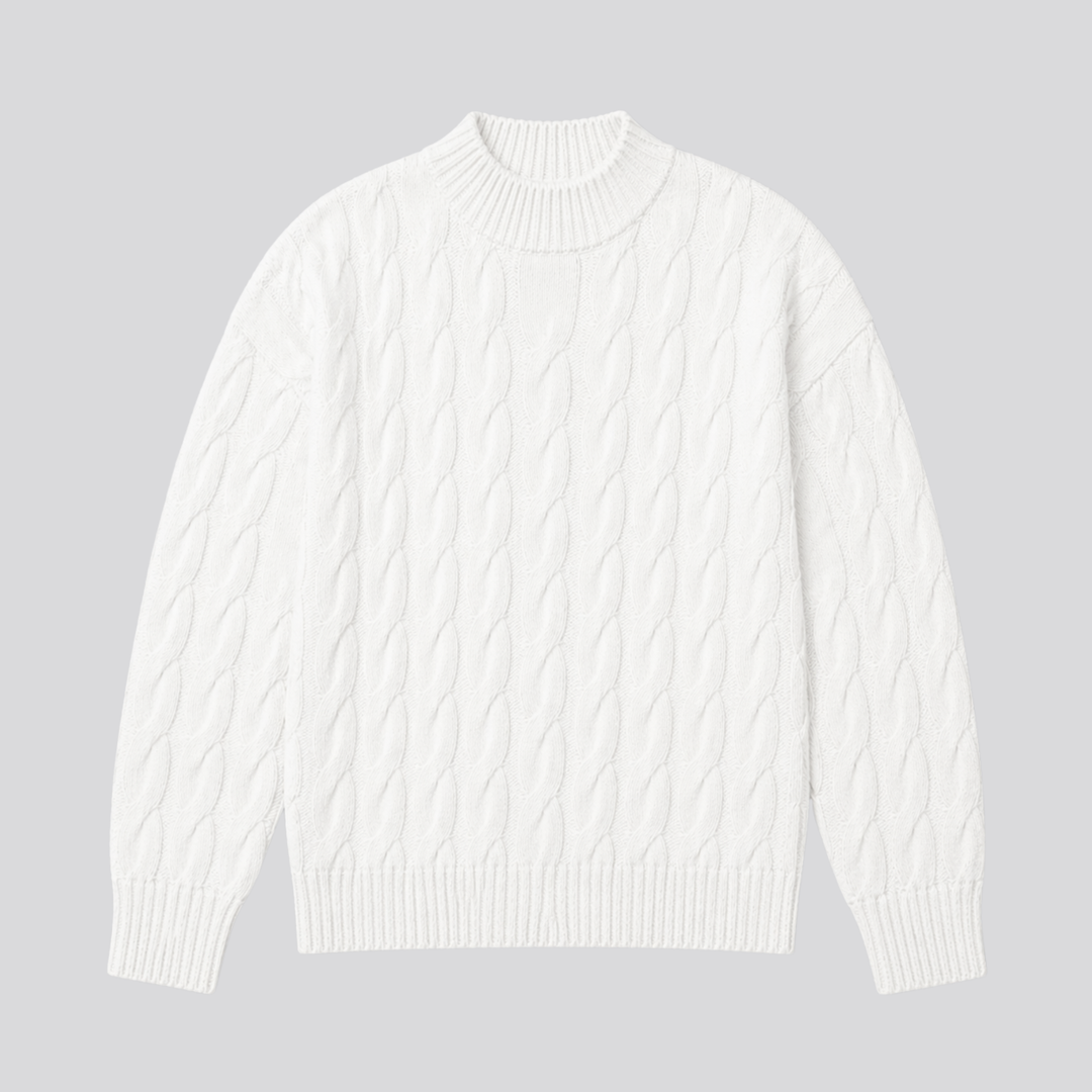 Lucasta™ | Merino Wool Cable Knit Sweater with Ribbed Cuffs and Hem