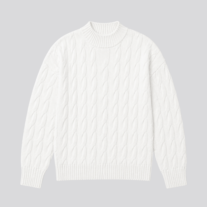 Lucasta™ | Merino Wool Cable Knit Sweater with Ribbed Cuffs and Hem
