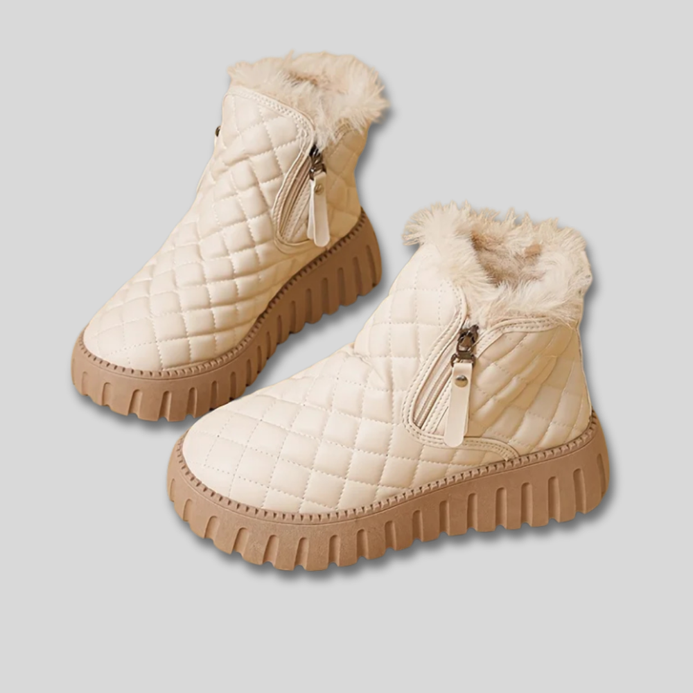 Fabienne™ | Women's Quilted Platform Winter Boots with Plush Collar