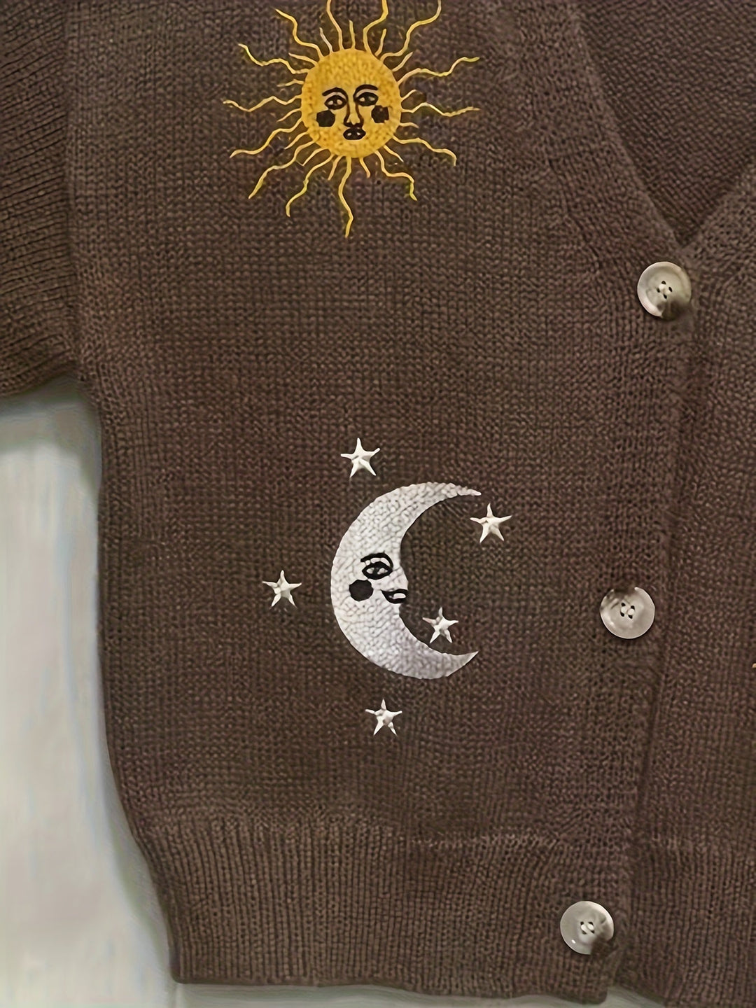 Eglantine™ | Women's Celestial Embroidered Knit Cardigan with Lantern Sleeves