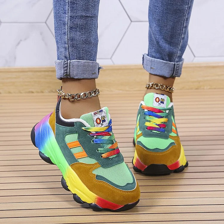 Fleurine™ | Women's Chunky Platform Sneakers with Rainbow Sole