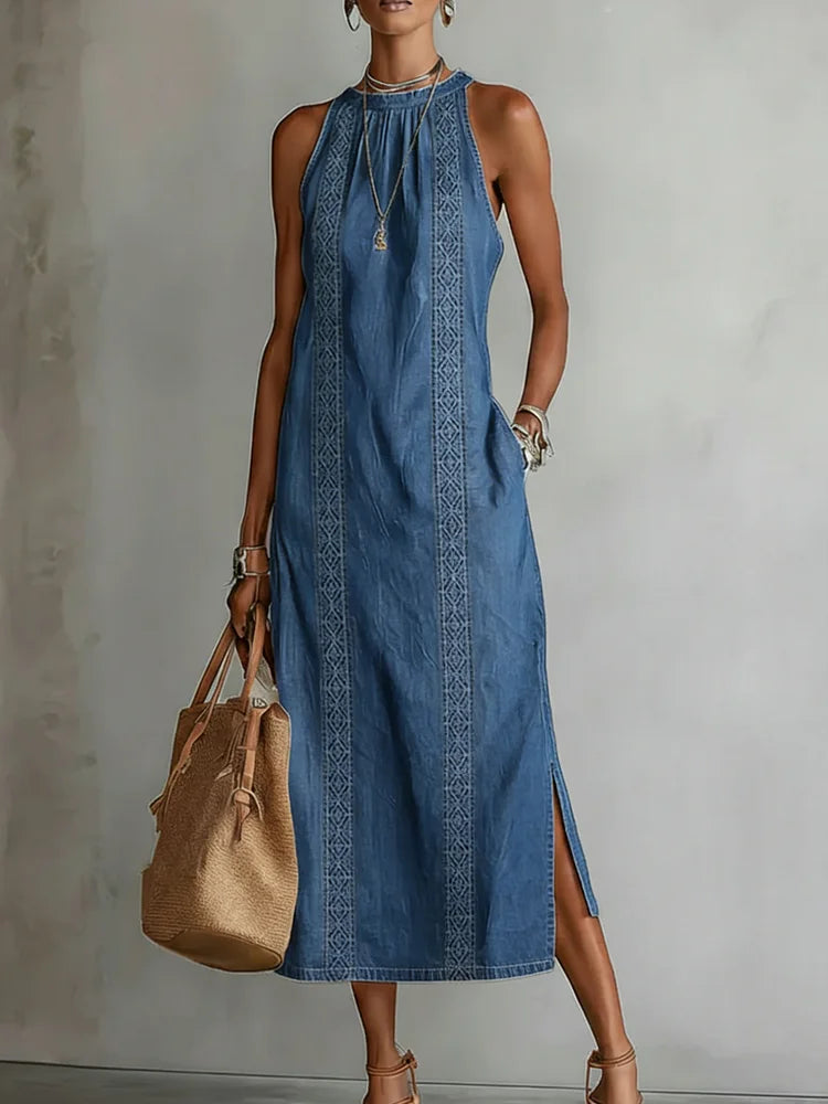 Julia | Denim Dress with Vintage Lace Details