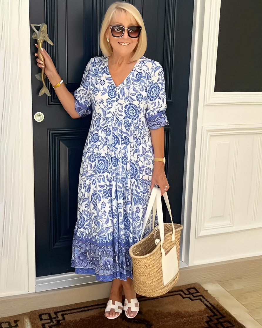 Manoli™ | Elegant Floral Dress with V-Neck