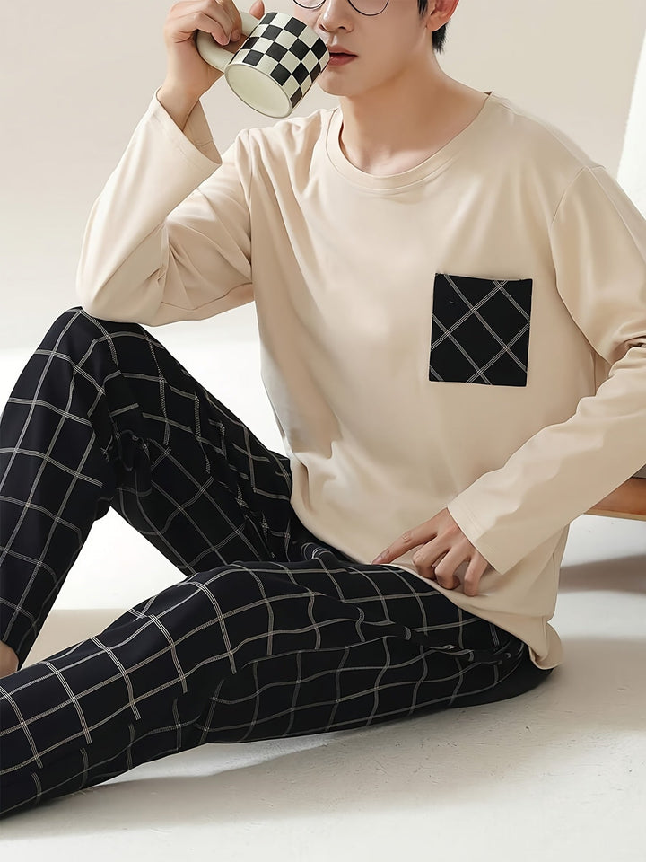 Piers™ | Men's Lounge Set with Long Sleeve Top and Checked Trousers