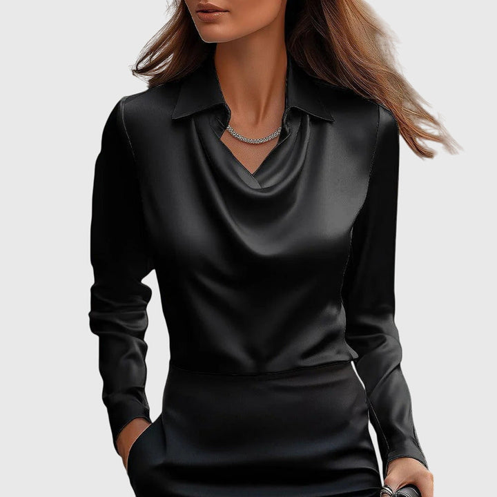 Leocadia™ | Women's Draped Cowl Neck Long Sleeve Blouse