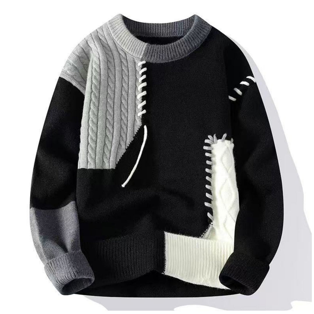 Cornelius™ | Men's Colour Block Cable Knit Sweater with Crew Neck