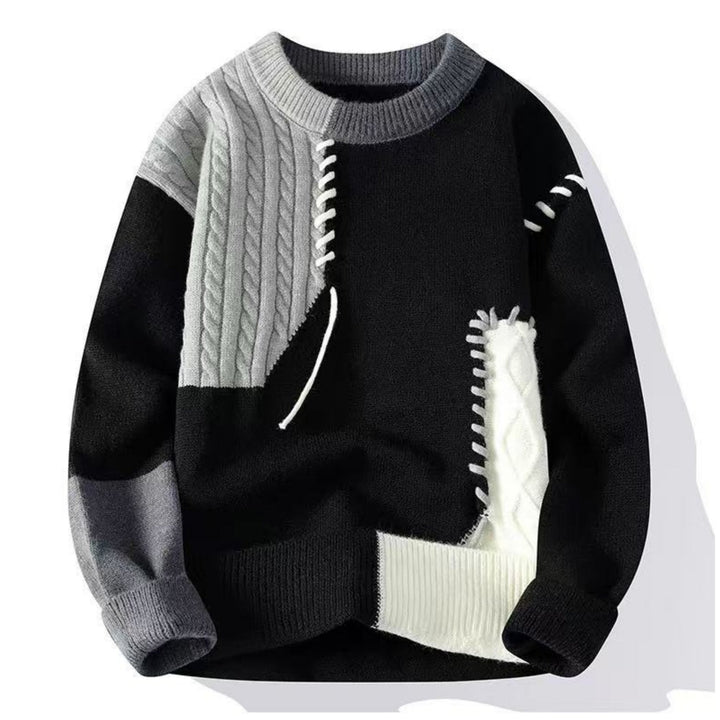 Cornelius™ | Men's Colour Block Cable Knit Sweater with Crew Neck