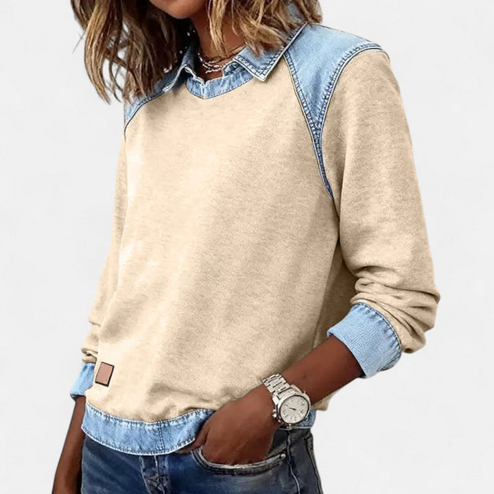 Emerentia™ | Women's Contrast Panel Crew Neck Sweatshirt with Collar