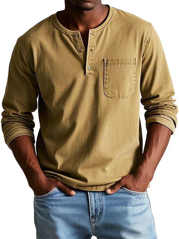 Gauthier™ | Men's Long Sleeve Henley Shirt with Chest Pocket