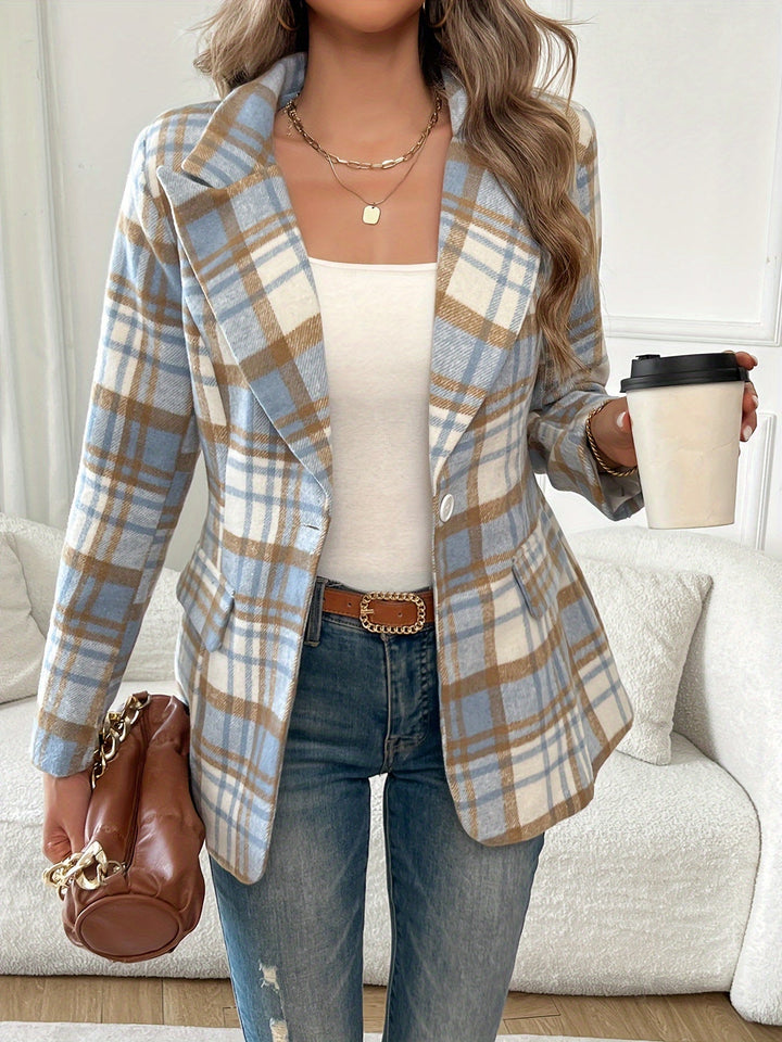Pernilla™ | Women's Checked Single Button Blazer with Pockets