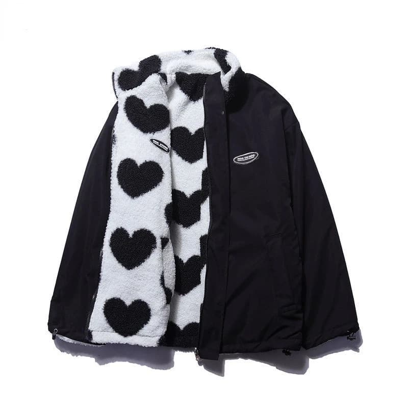 Gwendolen™ | Women's Zip Up Winter Jacket with Heart Print Fleece Lining