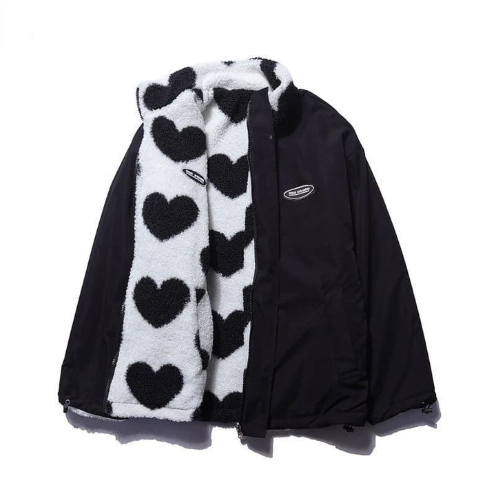 Gwendolen™ | Women's Zip Up Winter Jacket with Heart Print Fleece Lining