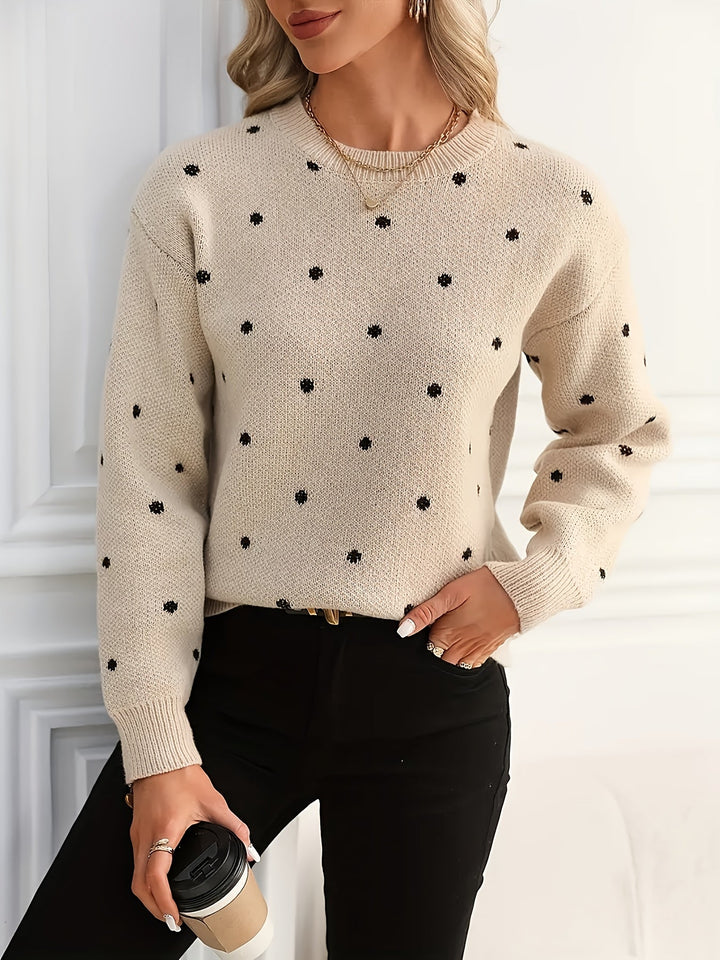 Ismay™ | Women's Polka Dot Crew Neck Knit Sweater