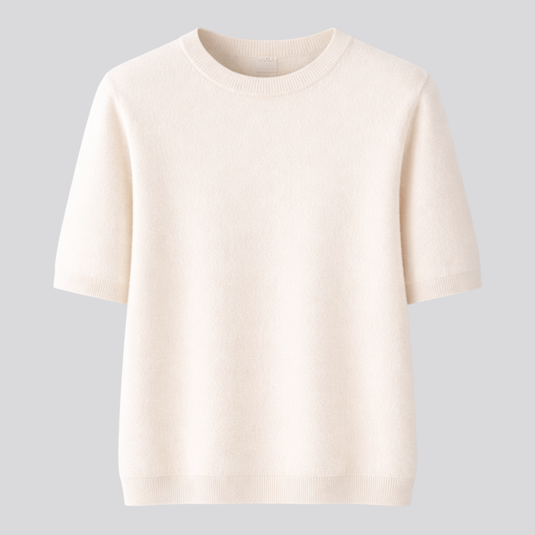 Oriane™ | Wool Blend Short Sleeve Knit T-Shirt with Round Neck
