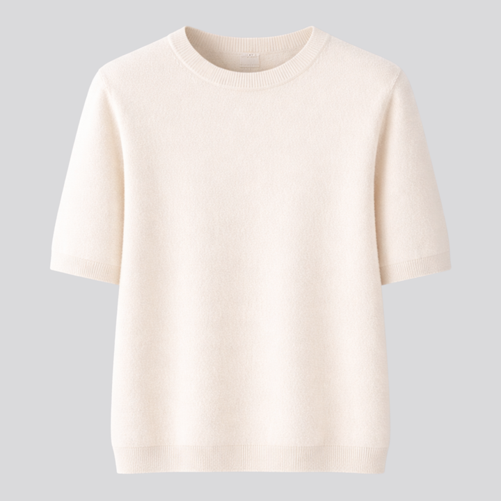 Oriane™ | Wool Blend Short Sleeve Knit T-Shirt with Round Neck