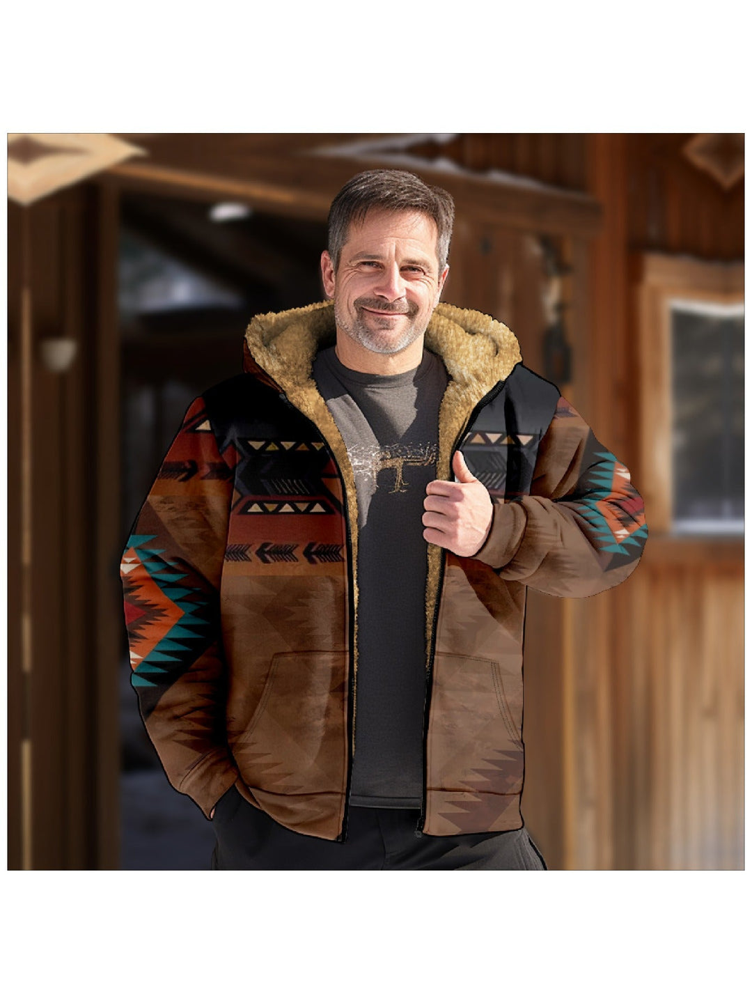 Braxton™ | Men's Southwestern Hooded Zip Jacket with Plush Lining
