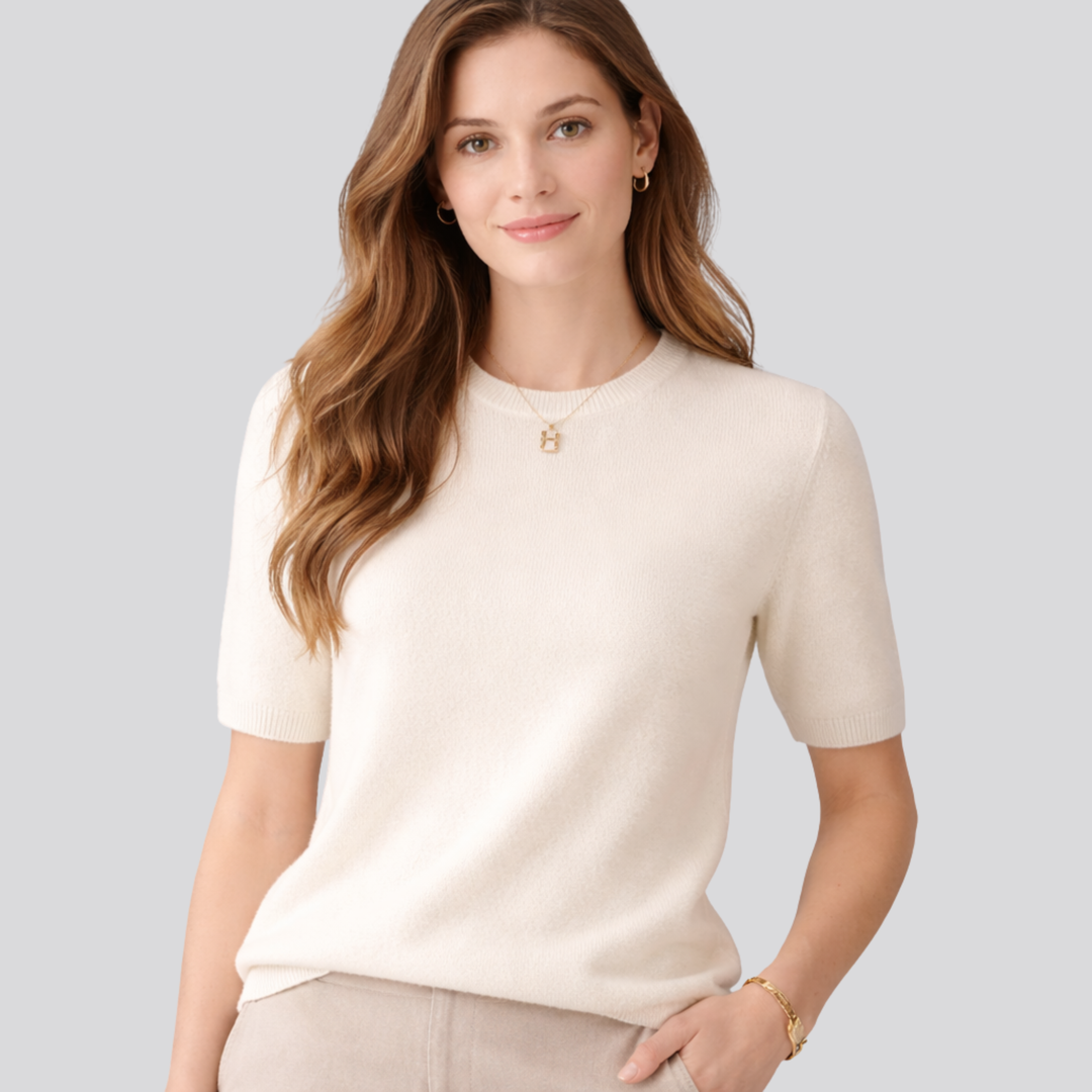 Oriane™ | Wool Blend Short Sleeve Knit T-Shirt with Round Neck