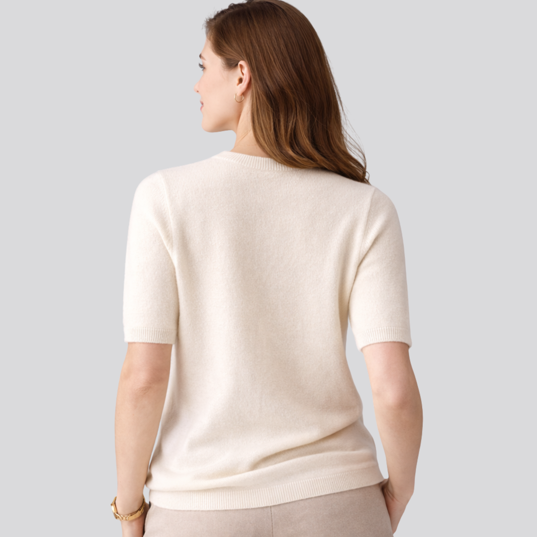 Oriane™ | Wool Blend Short Sleeve Knit T-Shirt with Round Neck