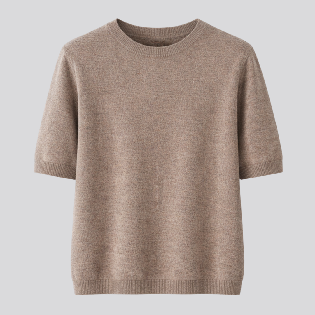 Oriane™ | Wool Blend Short Sleeve Knit T-Shirt with Round Neck