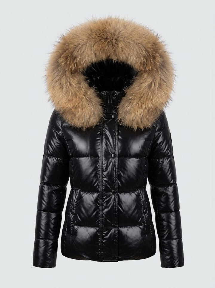 Cosima™ | Women's Metallic Puffer Jacket with Faux Fur Trim Hood