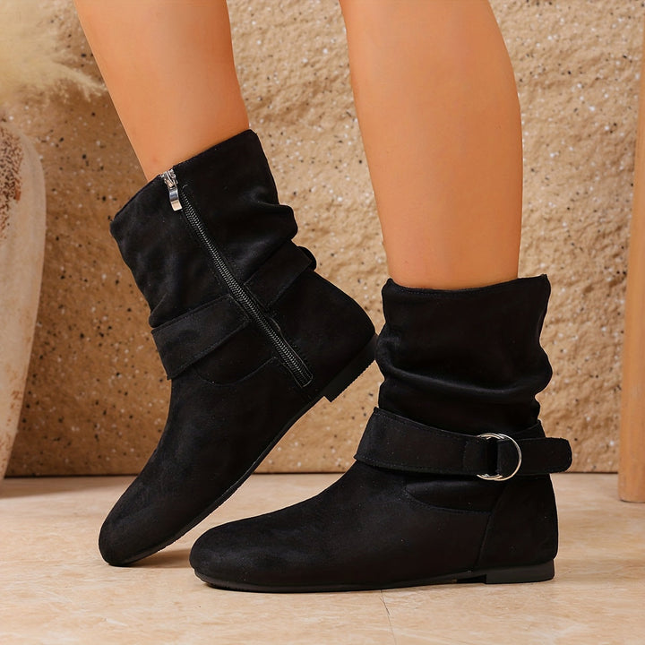 Delaney™ | Women's Slouch Buckle Mid Calf Boots with Side Zip