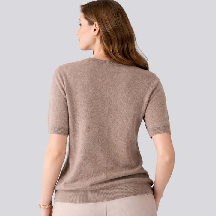 Oriane™ | Wool Blend Short Sleeve Knit T-Shirt with Round Neck