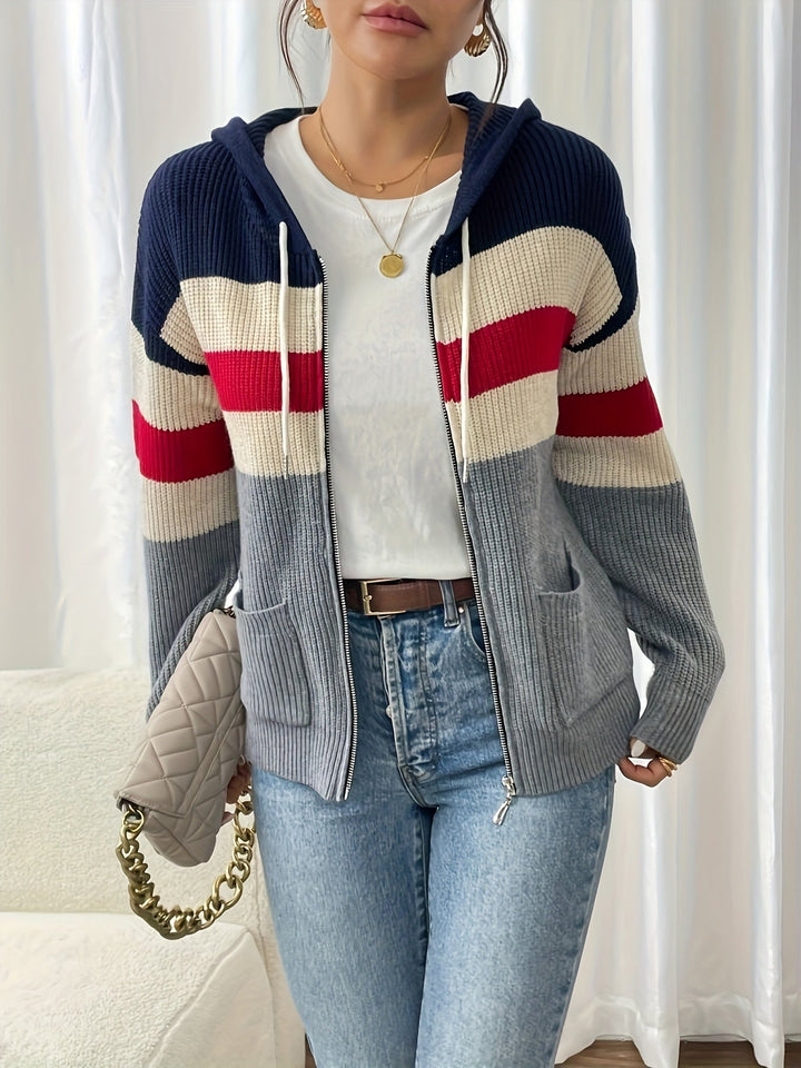 Susannah™ | Women's Colour Block Hooded Zip Cardigan with Pockets