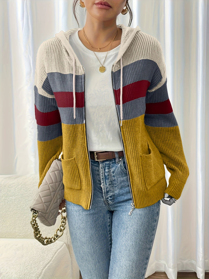 Susannah™ | Women's Colour Block Hooded Zip Cardigan with Pockets
