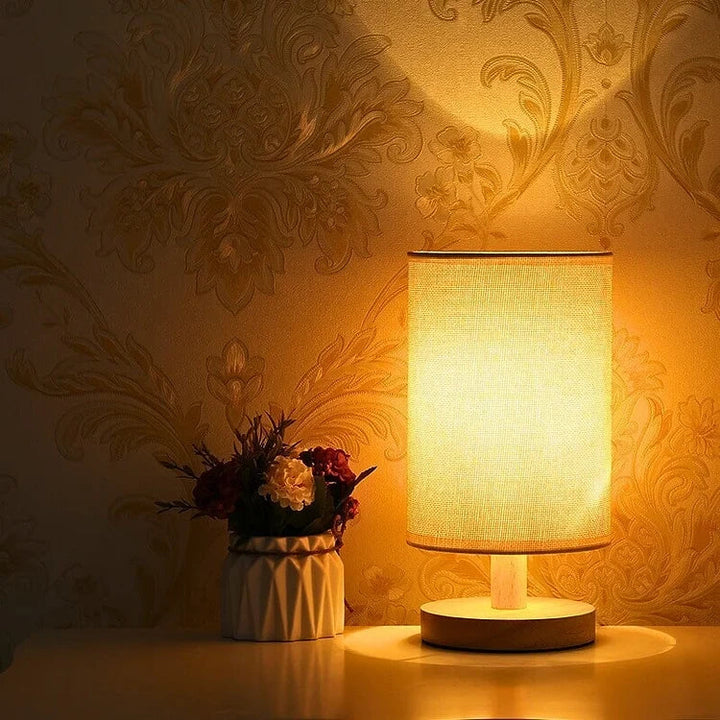 Scandinavian Wood Table Lamp with Linen Shade — view 2