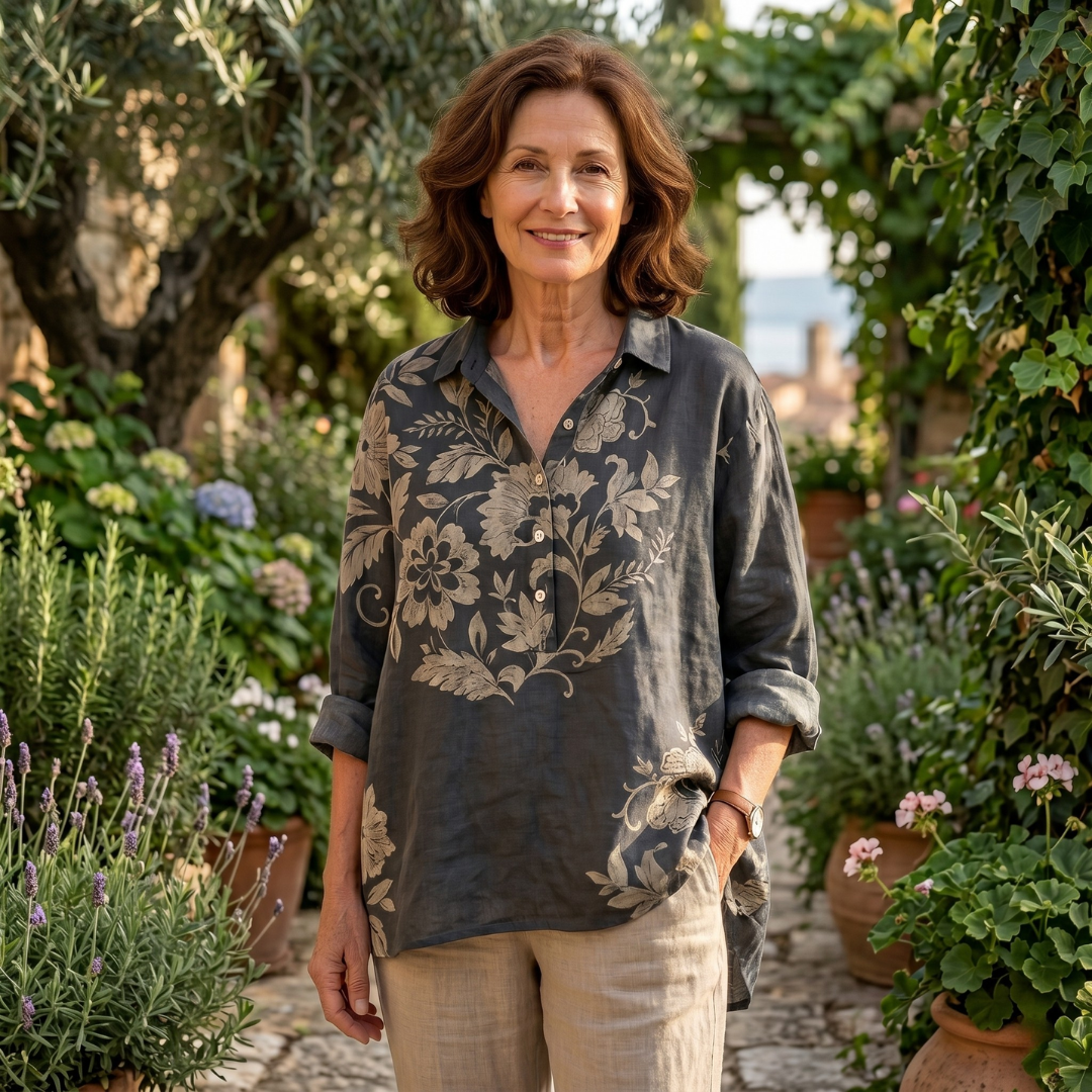 Chiara™ | Elegant Linen Blouse with Floral Print