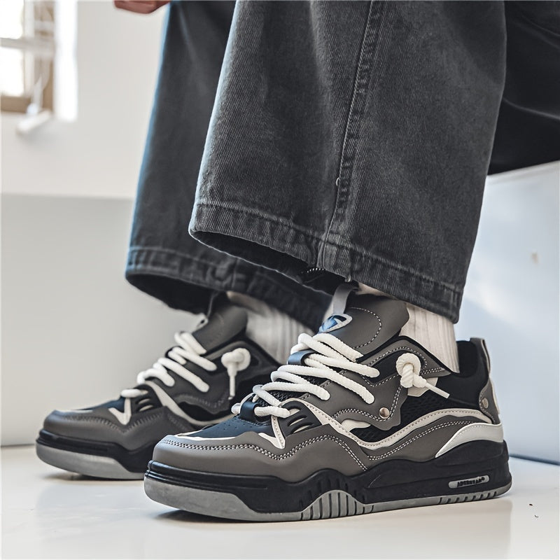 Chunky Sole Lace-Up Sneakers with Geometric Panels