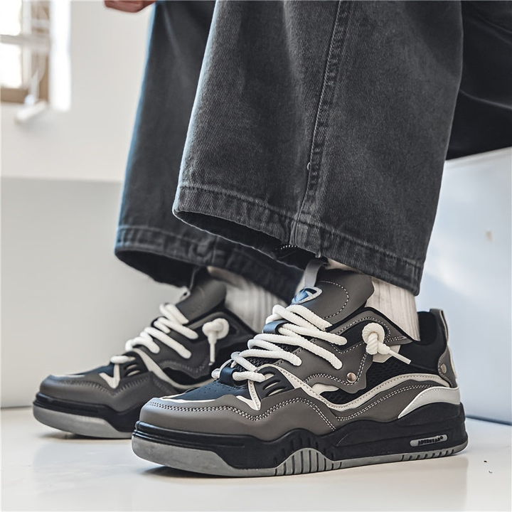 Chunky Sole Lace-Up Sneakers with Geometric Panels