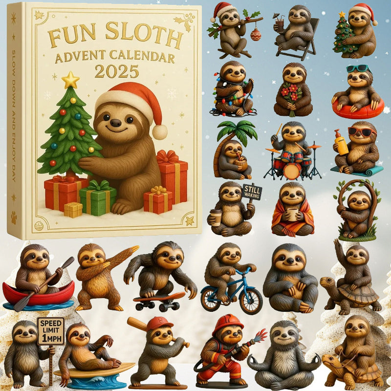 Funny Sloth Advent Calendar with 24 Sloth Figurines