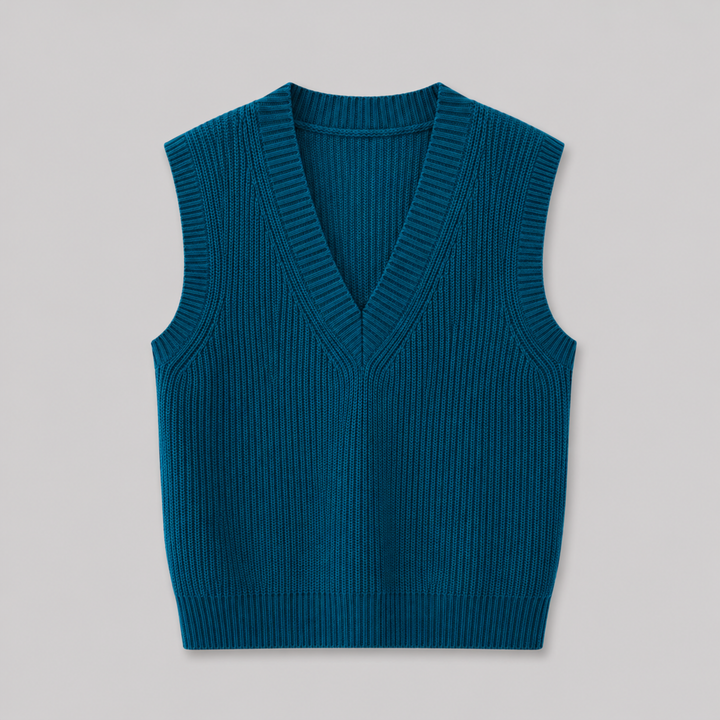 Zaneta™ | Cashmere Blend V-Neck Knit Vest with Ribbed Trims