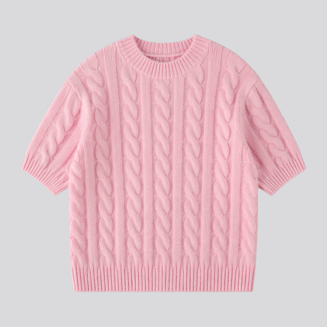 Marisol™ | Merino Wool Short Sleeve Cable Knit Top
