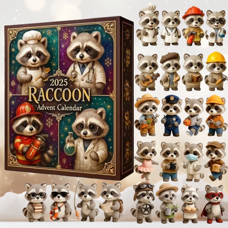 Raccoon Advent Calendar with 24 Raccoon Ornaments