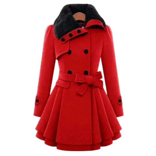 Celestine™ | Women's Faux Fur Collar Fit and Flare Belted Coat