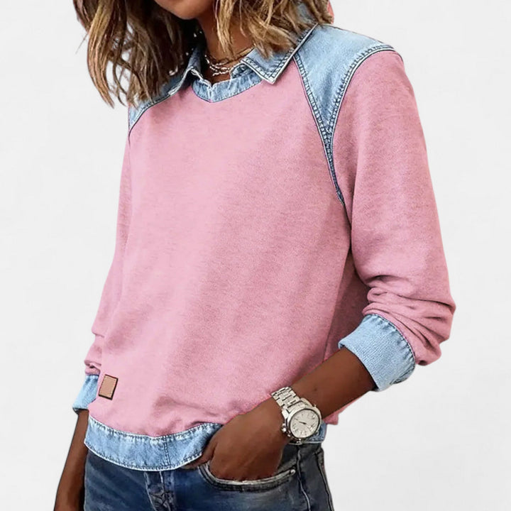 Emerentia™ | Women's Contrast Panel Crew Neck Sweatshirt with Collar