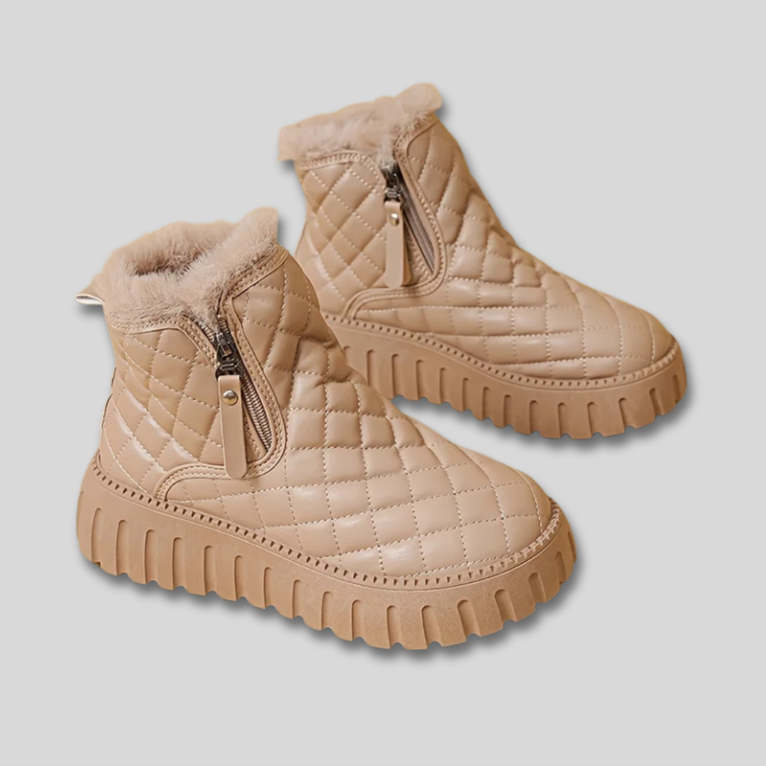Fabienne™ | Women's Quilted Platform Winter Boots with Plush Collar