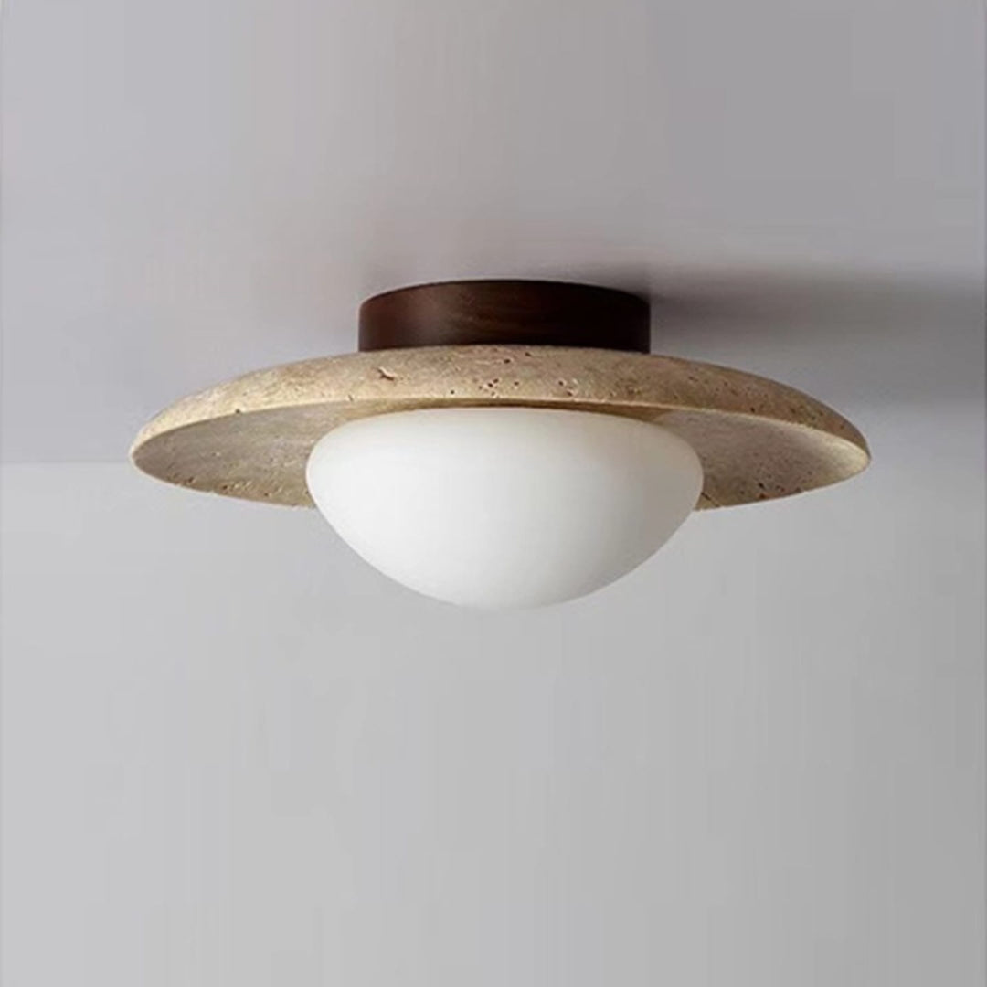 LED Travertine and Wood Semi-Flush Ceiling Light — view 3
