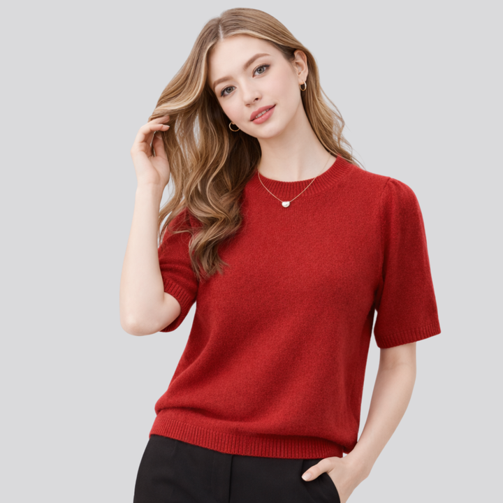 Genevra™ | Merino Wool Short Sleeve T-Shirt, Red