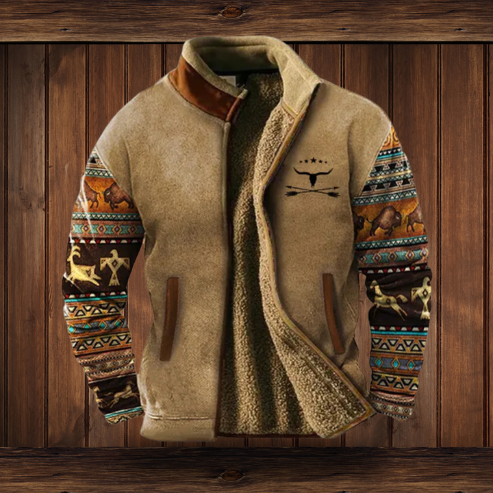 Elodine™ | Women's High-Pile Zip Jacket with Western Print Sleeves