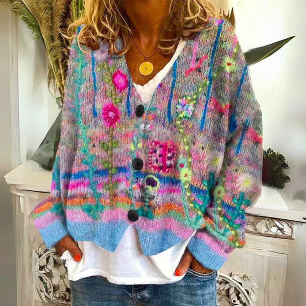 Ombeline™ | Women's Colorful Patterned Knit Button Cardigan