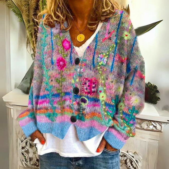 Ombeline™ | Women's Colorful Patterned Knit Button Cardigan