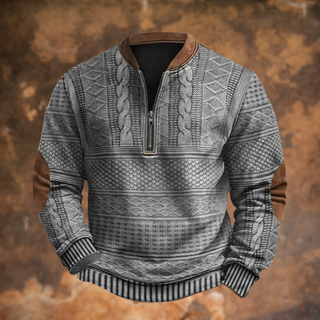 Mireia™ | Women's Textured Knit Half Zip Sweater with Elbow Patches