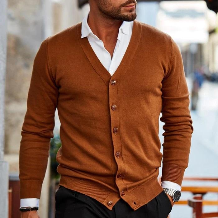 Harvey™ | Men's Fine Knit V-Neck Button Cardigan